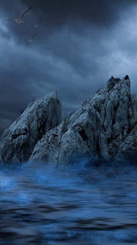 rocks ocean blue dark wallpaper background phone