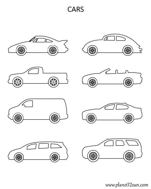 different car shapes coloring page color worksheets kindergarten