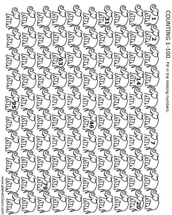 elephants counting to hundred free printable worksheet kindergarten 1st