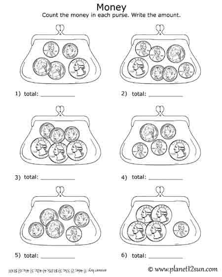 how much money in the purse counting coins free printable worksheet kids