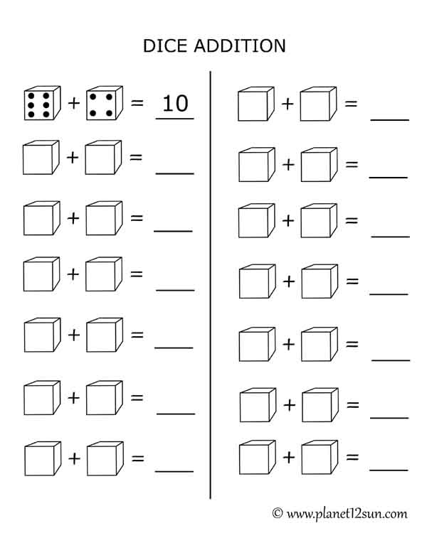 Dice Addition - Math 1st, 2nd Grade - genius777.com PRINTABLES