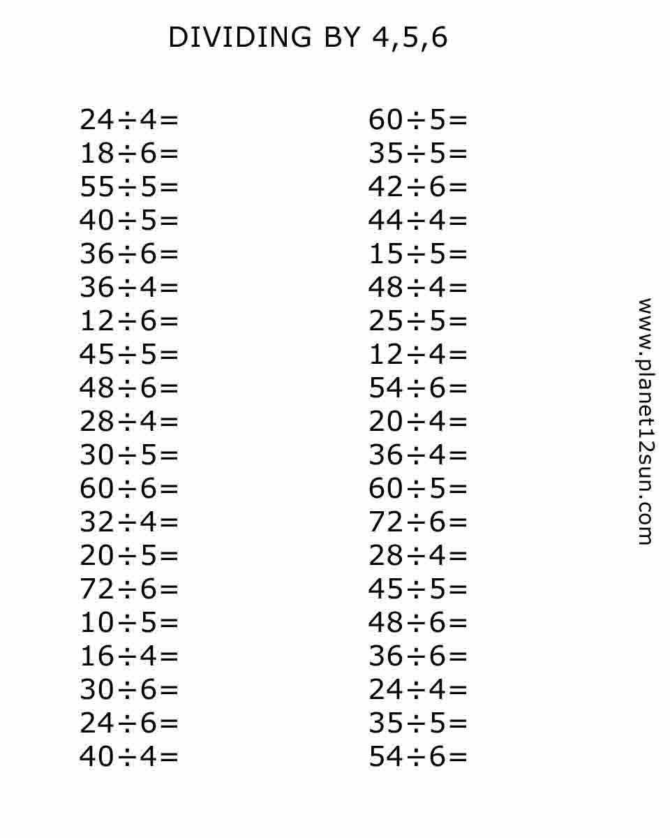 divide the numbers divisor 4 5 6 free printable worksheet