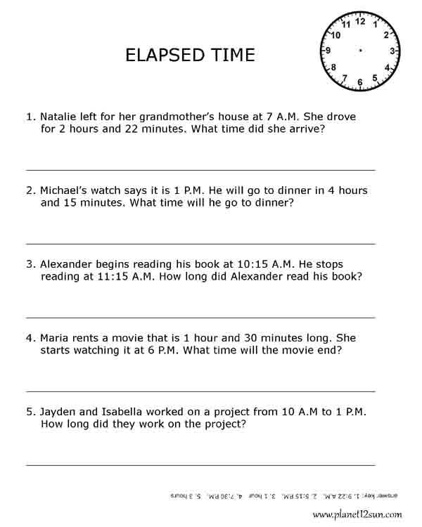 elapsed time word problem 3rd 4th 5th free printable worksheet math
