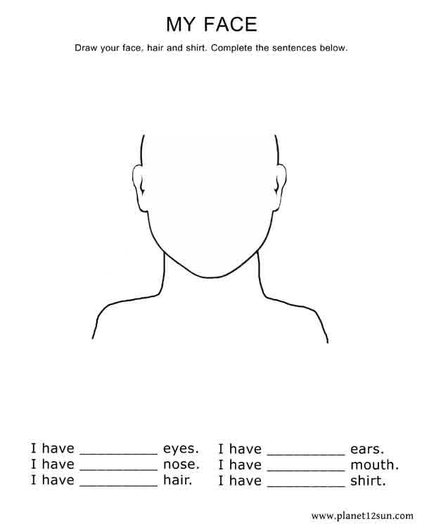 face coloring page free printable worksheet kids preschool kindergarten