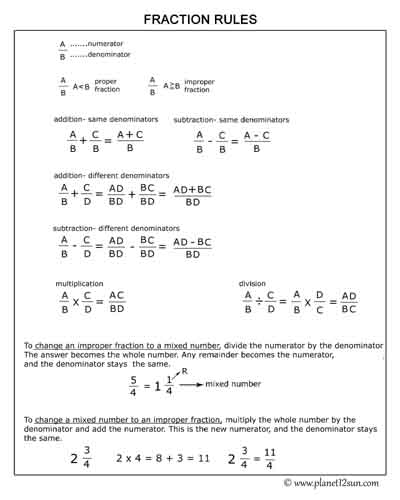 fraction rules operations free printable worksheet 4th 5th grade