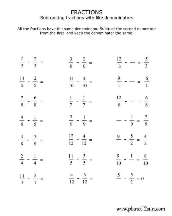 Subtracting Mixed Numbers Grade 4 Fractions Worksheet