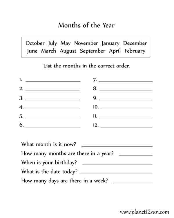 months of the year free printable worksheet kids 1st grade english vocabulary