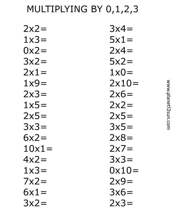 multiplying by 0 1 2 3 free printable worksheet 2nd 3rd grade