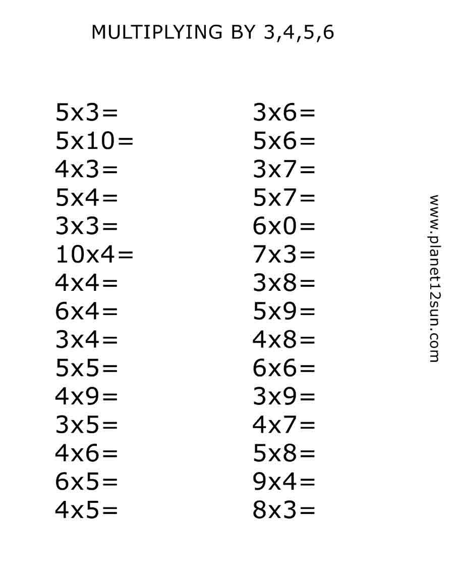 multiplying by 3 4 5 6 free printable worksheet 3rd 4th grade