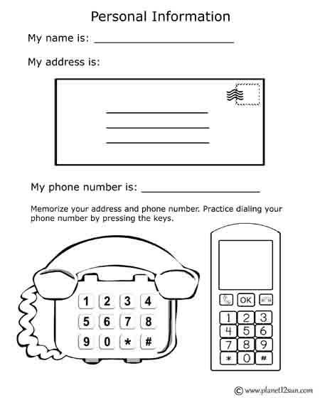 address phone number practice free printable worksheet kindergarten 1st grade
