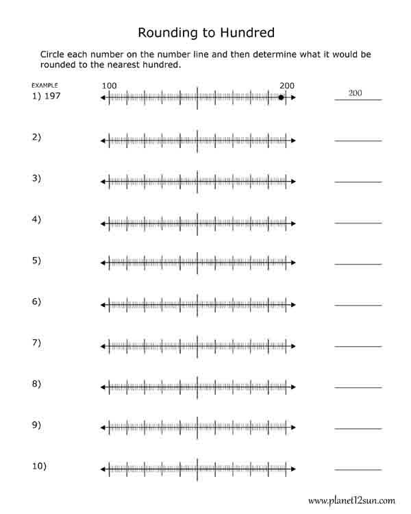 rounding to 100 number line free worksheet blank