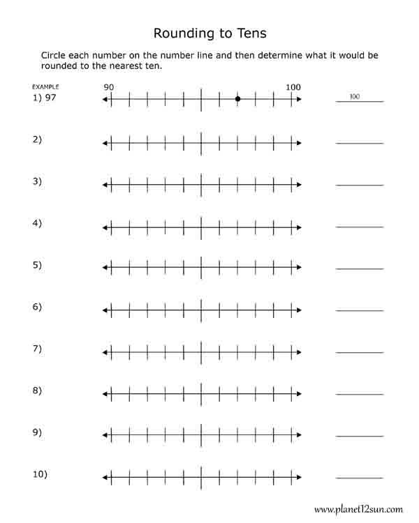 round to the nearest 10 number line free printable worksheet blank