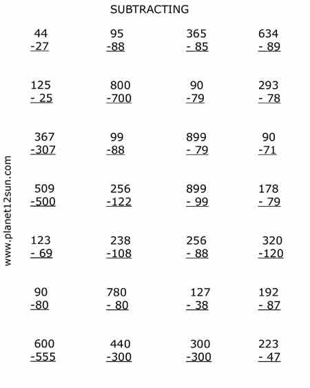 subtracting large numbers drill free printable worksheet