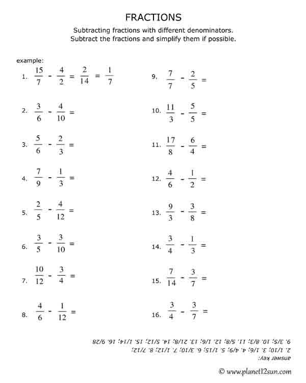 subtraction-fractions-different-denominators-genius777-printables