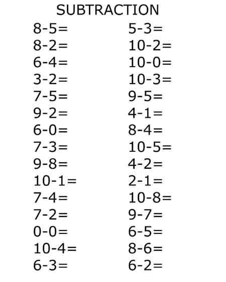 beginner subtraction free printable worksheet