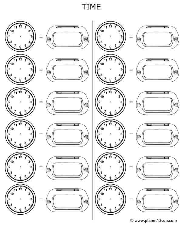 converting analog to digital telling time free printable worksheet