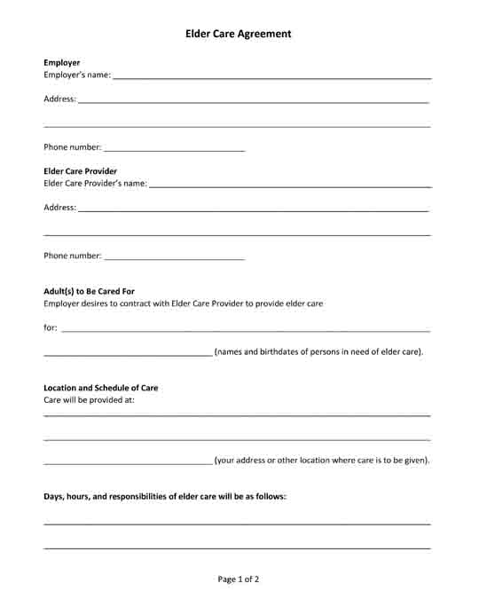 free printable elder care agreement