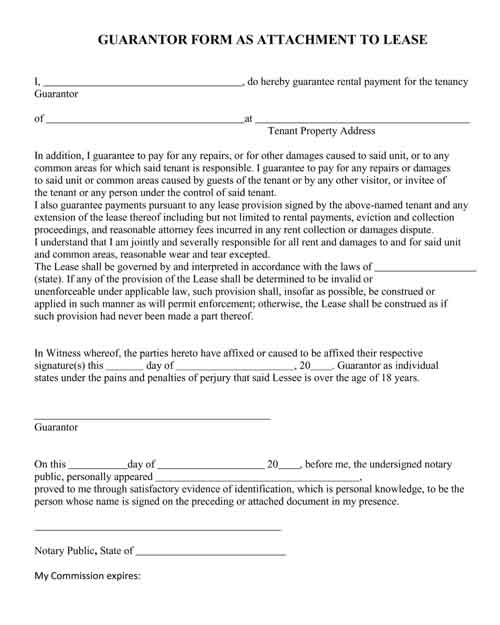 GUARANTOR FORM AS ATTACHMENT TO LEASE