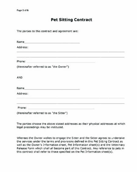 pet sitting agreement