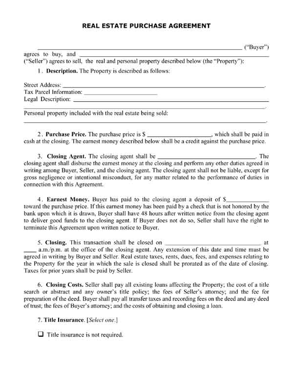 real estate purchase agreement