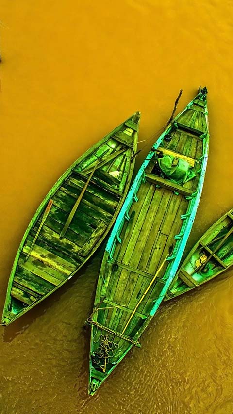 boats river green yellow wallpaper background phone