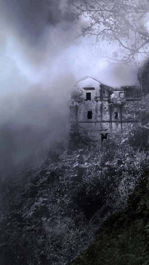 ruins grey dark foggy wallpaper background phone