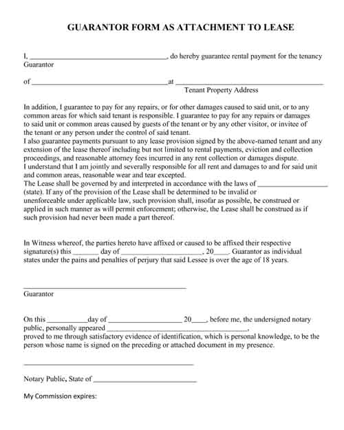 guarantor form attachment lease pdf free printable
