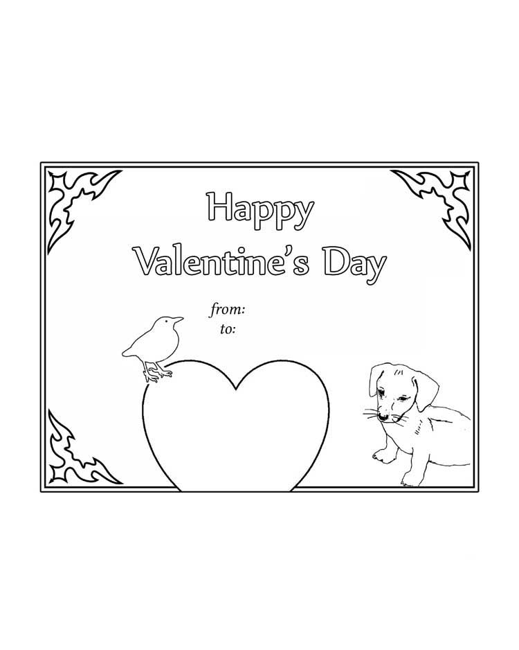 Valentine Day card coloring page free printable worksheet kids