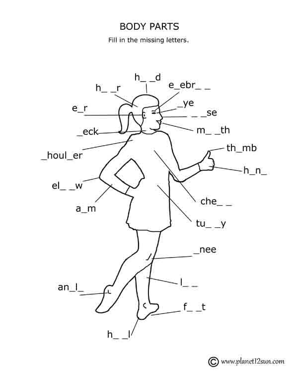 body parts spelling kindergarten 1st grade free printable worksheet