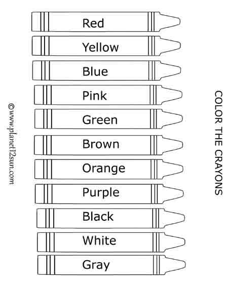 crayons coloring page basic colors worksheet preschool kindergarten free printable