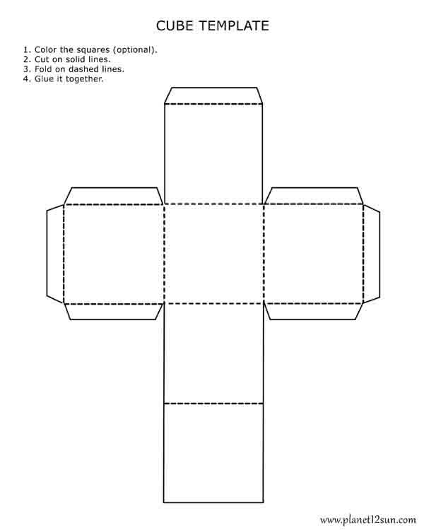 template cube cut out paper free printable worksheet 3D shapes