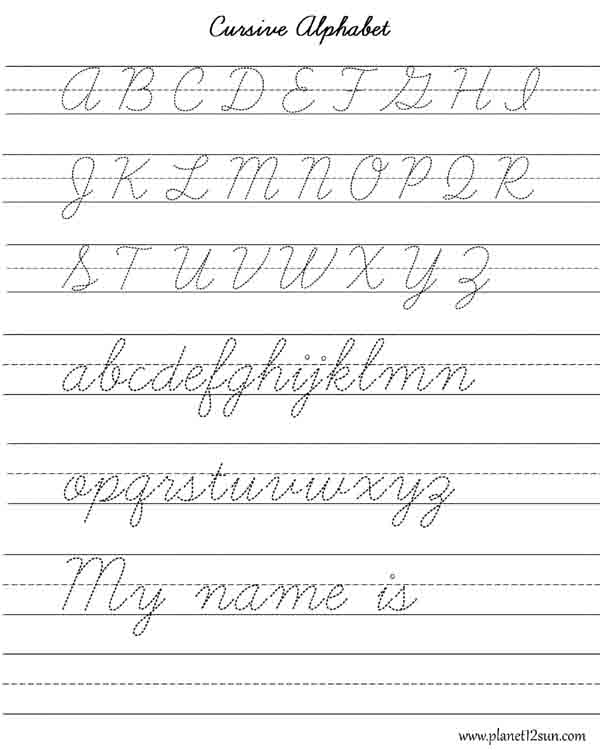cursive alphabet practice writing free printable worksheet kids