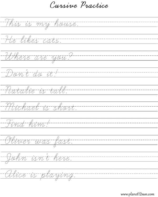 handwriting cursive practice free printable worksheet kids