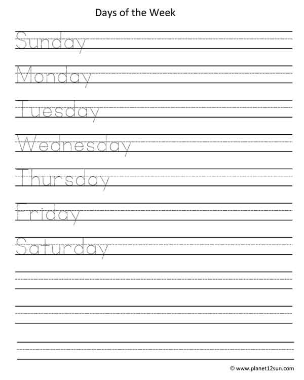 tracing trace days of the week free printable worksheet kids