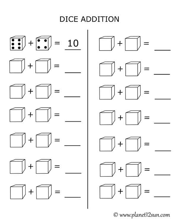 dice roll addition free printable worksheet kids 1st 2nd grade