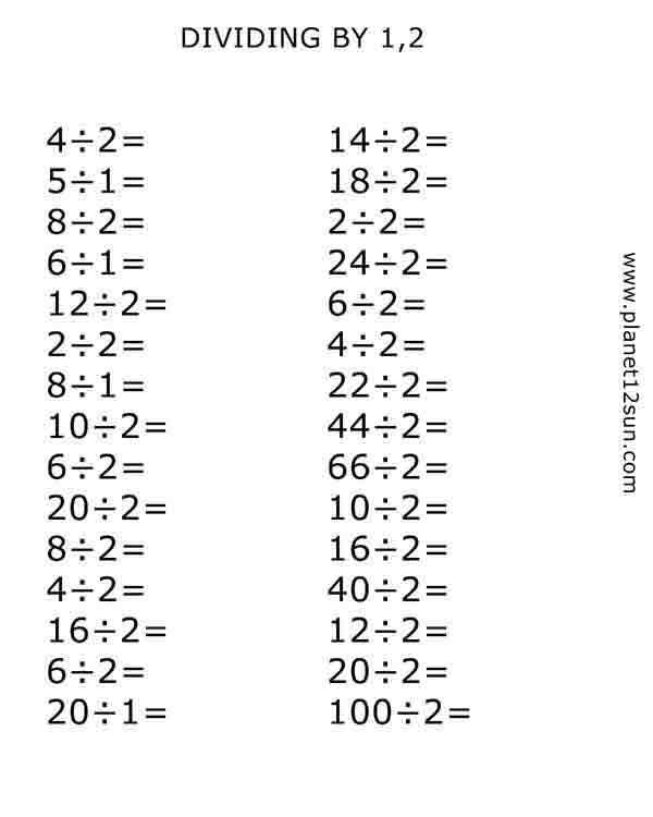 dividing division by 2math free printable worksheet kids 1st 2nd