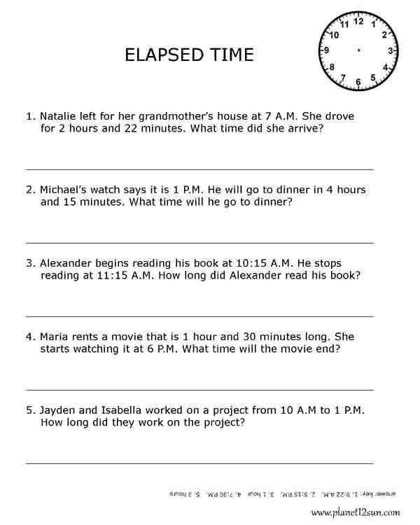 Elapsed Time Math 3rd 4th 5th Gr Genius777 PRINTABLES