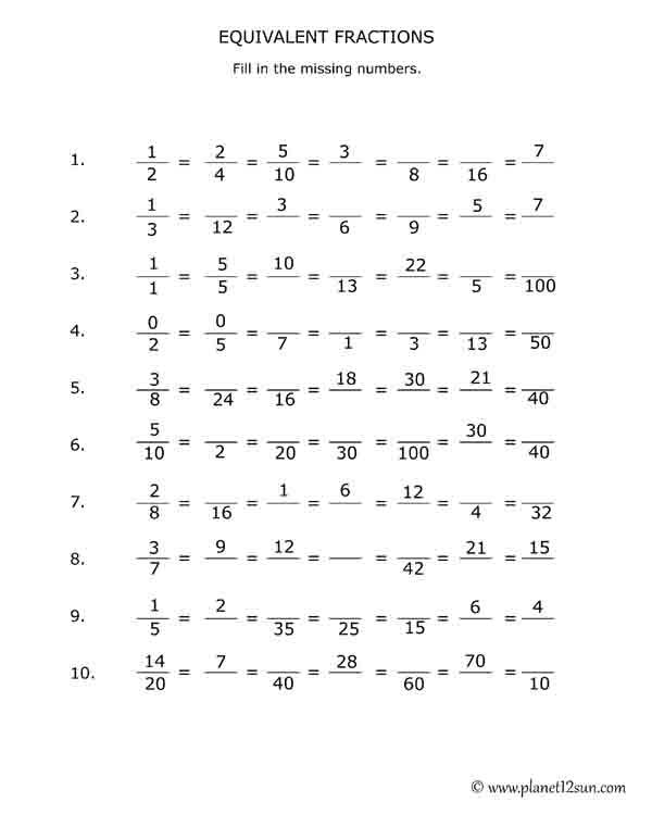 equivalent fractions free printable worksheet 4th 5th 6th grade