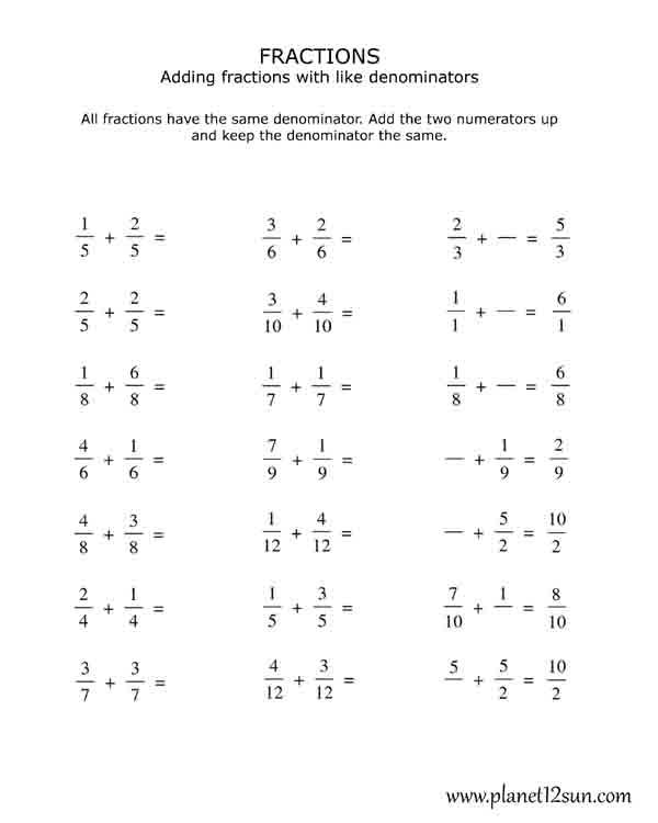 math adding fractions free printable worksheet 4th 5th grade