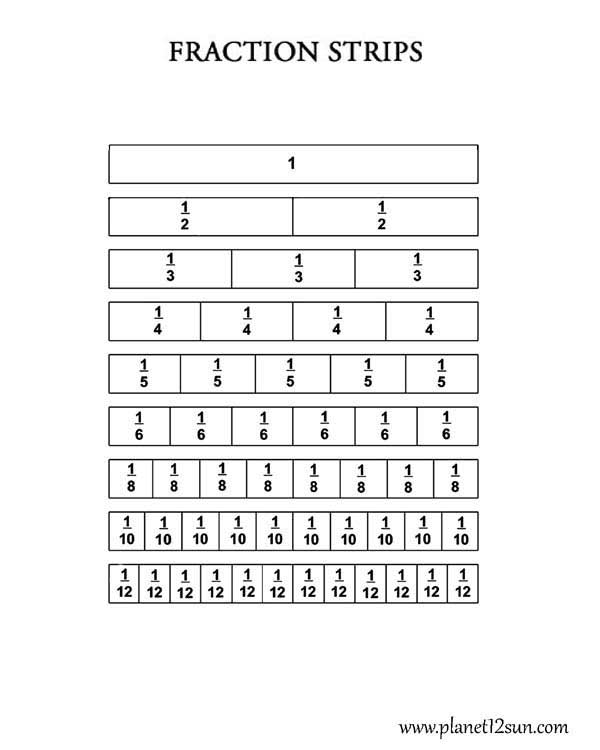 fraction strips math free printable worksheet 4th 5th grade