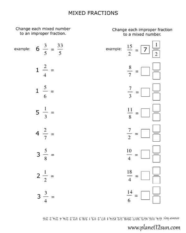 mixed number improper fractions free printable worksheet 4th 5th grade