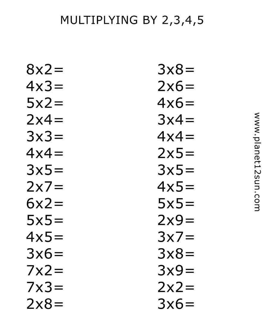 multiplying by 2, 3, 4, 5 free printable worksheet 2nd 3rd 4th grade