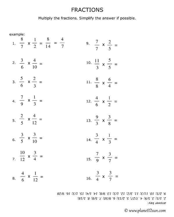 multiply and simplify fractions free printable worksheet 4th 5th 6th grade