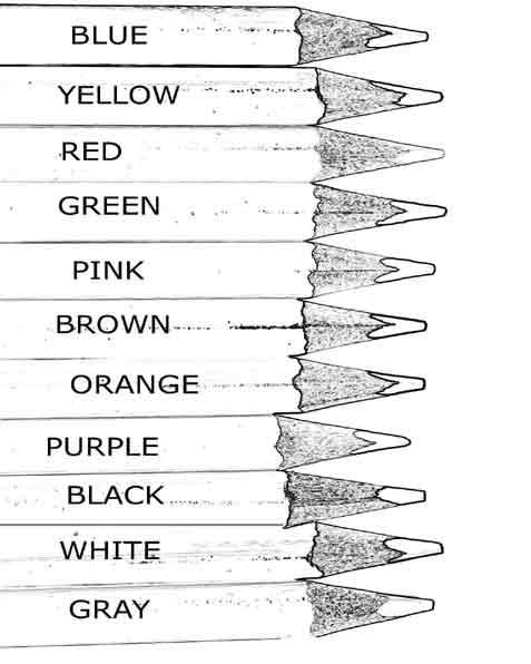 pencils coloring page basic color recognition preschool kindergarten free printable worksheet