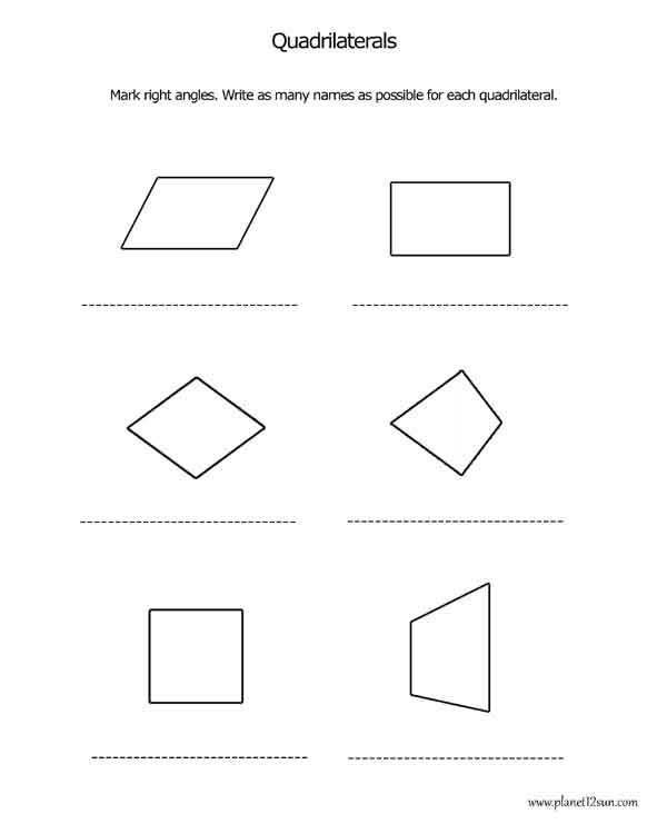 quadrilateral names geometry math free printable worksheet